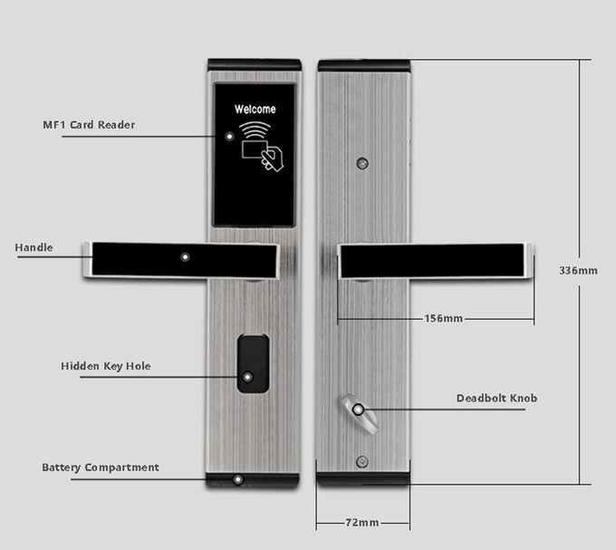 Fechamentos Keyless de aço inoxidável do acesso, fechaduras da porta da sala de hotel do cartão de Digitas RFID 2