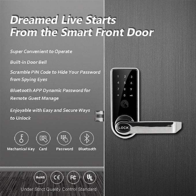 Peso leve da fechadura da porta de Bluetooth do cartão da impressão digital 168mm * 68mm para casas 0