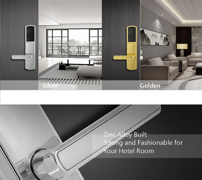 Fechaduras da porta eletrônicas do hotel dourado, fechadura da porta do cartão chave de cartão do RFID para hotéis 1