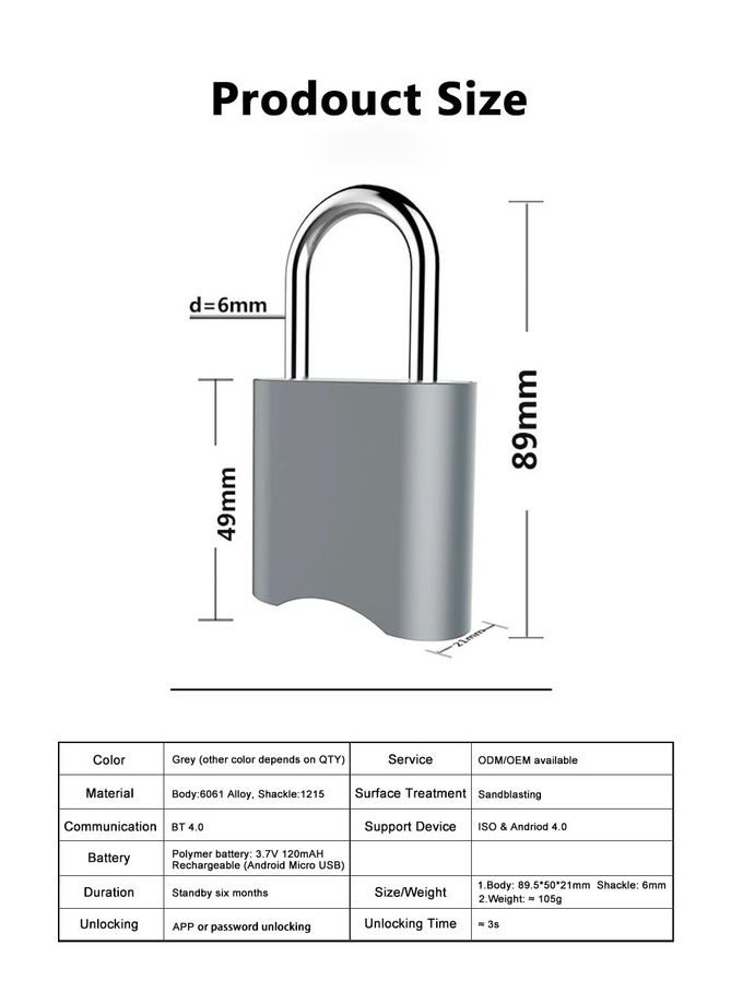 Cadeado Multifunction esperto do controle de Bluetooth da fechadura da porta do código de segurança/do botão senha de Digitas 2