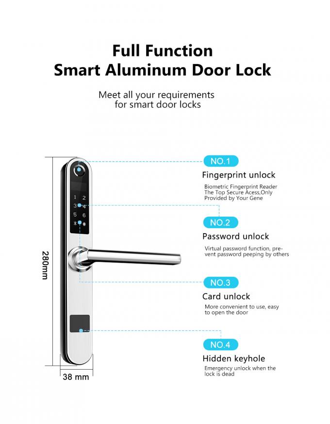 Fechadura da porta esperta da varredura do dedo da senha do cartão da forma RFID/fechadura da porta de vidro de alumínio do balanço 2