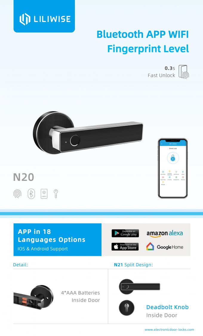 Segurança alta biométrica de WiFi Bluetooth APP da fechadura da porta da impressão digital de Liliwise 2