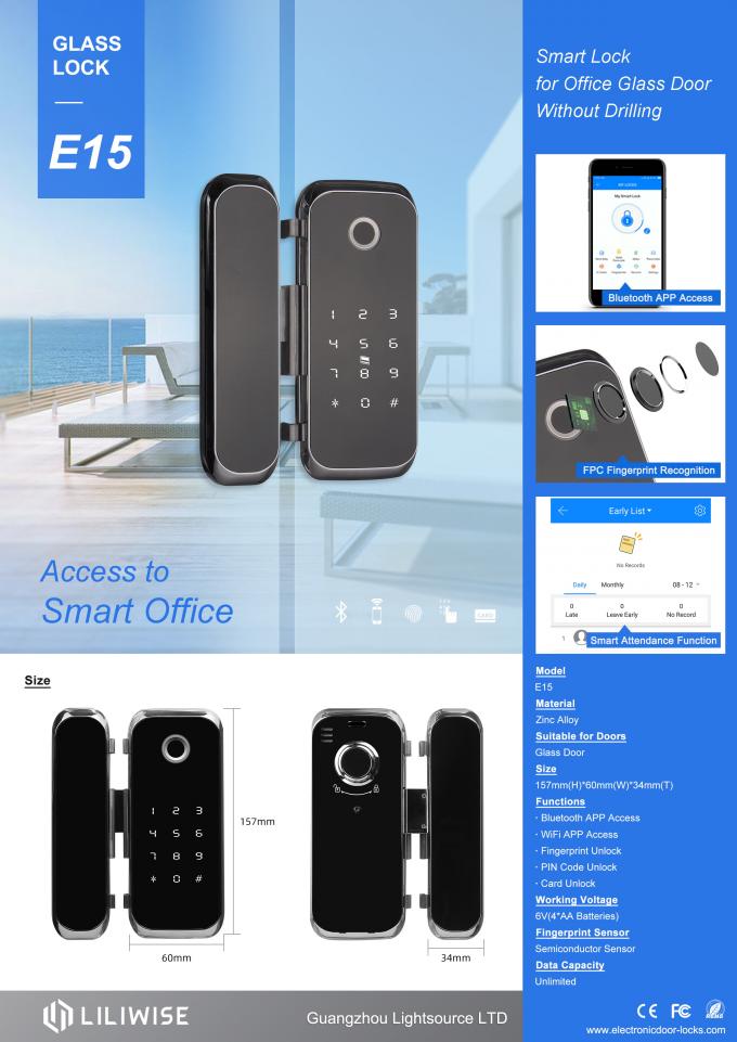 Impressão digital biométrica eletrônica do acesso de WiFi Bluetooth APP da fechadura da porta do Smart Glass 0