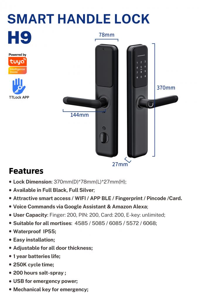 Fechaduras da porta impermeáveis da impressão digital Digital da fechadura da porta elétrica de Tuya WiFi Smart 6
