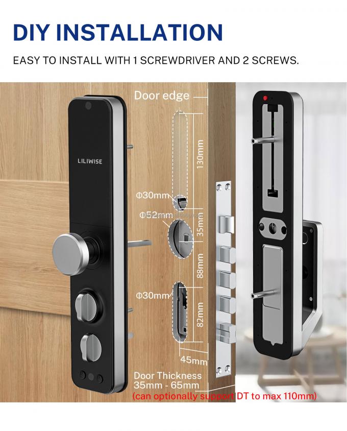 Liliwise Security Digital Doorbell Tuya Wifi Smart Fingerprint Lock Face Recognition Camera Porta fechada Controle de acesso 16