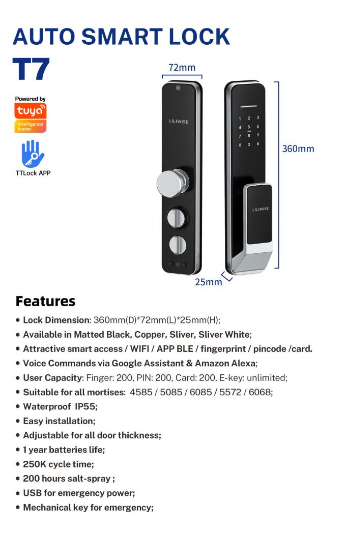 Liliwise Security Digital Doorbell Tuya Wifi Smart Fingerprint Lock Face Recognition Camera Porta fechada Controle de acesso 26
