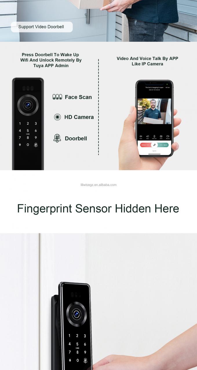 Reconhecimento Facial 3D Wifi App Cerradura Inteligente chave Password Card Smart Door Lock Impress&atilde;o digital de dedos Fechadura de porta com c&acirc;mera 8