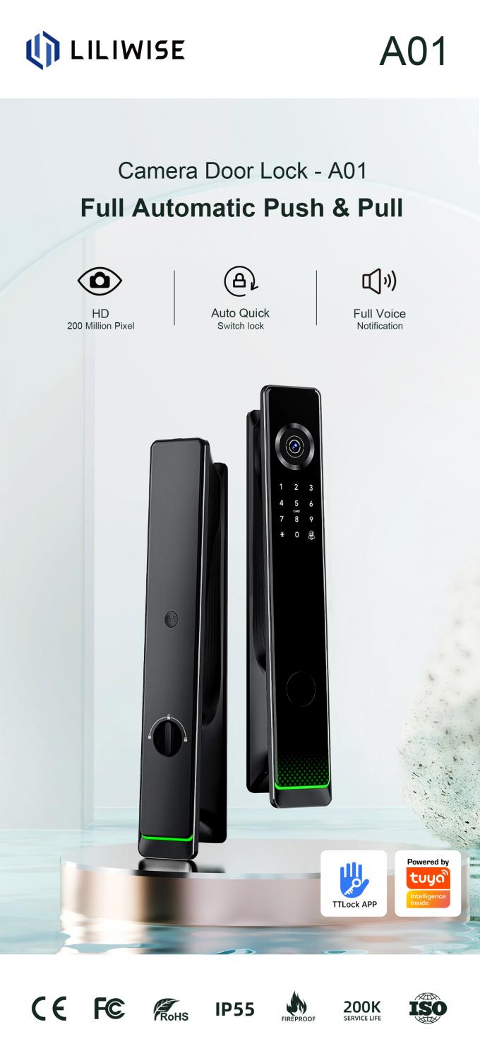 Liliwise Tuya Ttlock Cerraduras Electrices Wifi Impress&atilde;o digital c&acirc;mera Smart Door Lock com c&acirc;mera 2
