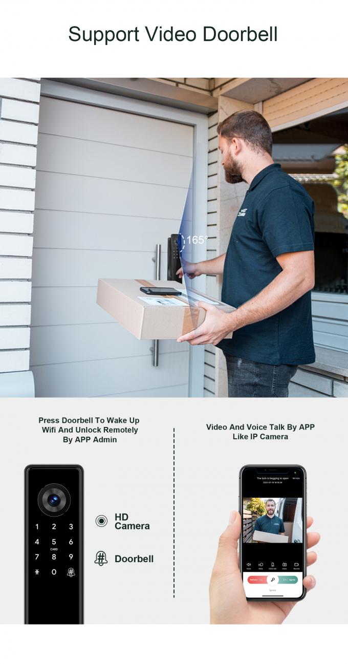 Liliwise Tuya Ttlock Bloqueio Biom&eacute;trico Autom&aacute;tico Rfid Card Wifi App Ble Impress&atilde;o Digital Smart Door Lock Com C&acirc;mera 10