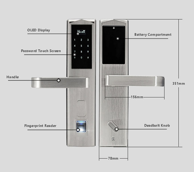 Fechaduras da porta residenciais Keyless, fechaduras da porta eletrônicas 304 do hotel da impressão digital de aço inoxidável 1