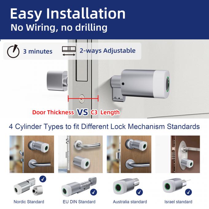 Cart&atilde;o de impress&atilde;o digital Liliwise RFID fechadura de porta &agrave; prova d'&aacute;gua WiFi ajust&aacute;vel BLE Tuya Ttlock fechadura de cilindro inteligente para substitui&ccedil;&atilde;o mec&acirc;nica velha 3