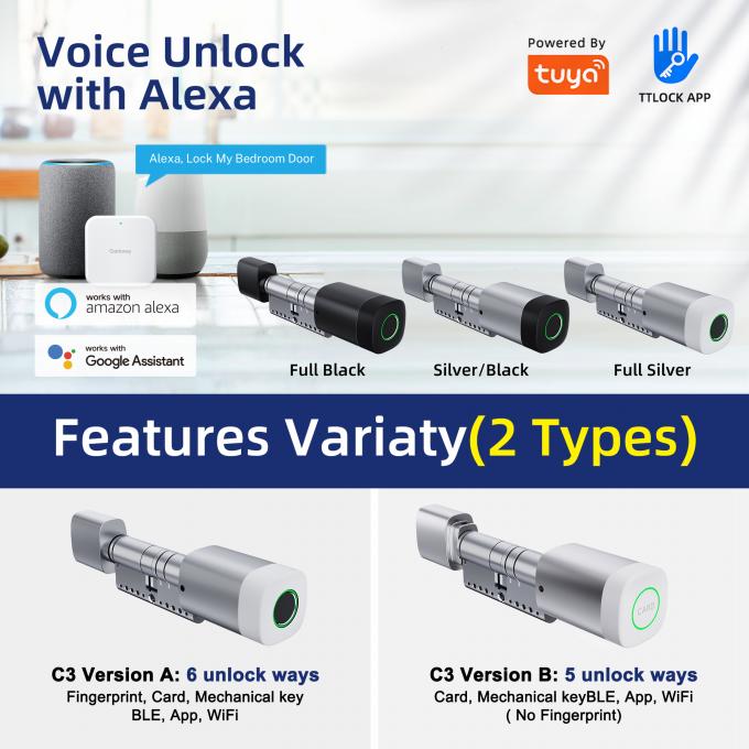 Cart&atilde;o de impress&atilde;o digital Liliwise RFID fechadura de porta &agrave; prova d'&aacute;gua WiFi ajust&aacute;vel BLE Tuya Ttlock fechadura de cilindro inteligente para substitui&ccedil;&atilde;o mec&acirc;nica velha 2